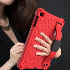 huismerk Voor iPad mini 5 / 4 / 3 / 2 /1 Honeycomb Design EVA + PC Four Corner Anti Falling Flat Protective Shell With Straps (Red+Black)