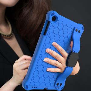 huismerk Voor iPad mini 5 / 4 / 3 / 2 /1 Honeycomb Design EVA + PC Four Corner Anti Falling Flat Protective Shell With Straps (Blauw+Zwart)