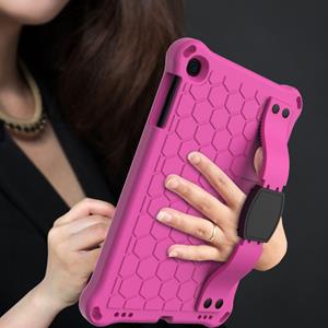 huismerk Voor iPad mini 5 / 4 / 3 / 2 /1 Honeycomb Design EVA + PC Four Corner Anti Falling Flat Protective Shell With Straps (Rose Red+Black)