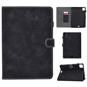 huismerk Voor iPad Pro 11 (2020) Embossing Naaidraad Horizontaal geschilderd e-bedmetje met slaapfunctie & penhoes & Anti Skid Strip & Card Slot & Holder(Black