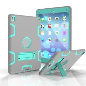 huismerk Voor iPad 9.7(2017) Shockproof PC + Siliconen beschermhoes met houder (Grijs mintgroen)