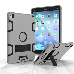 huismerk Voor iPad 9.7(2017) Shockproof PC + Siliconen beschermhoes met houder(Grijs Zwart)