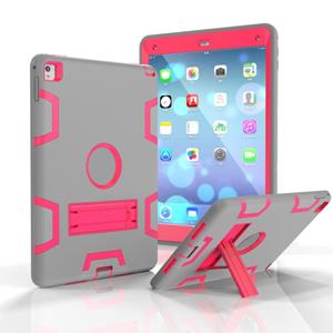 huismerk Voor iPad 9.7(2017) Shockproof PC + Siliconen beschermhoes met houder (Grijze Roos)