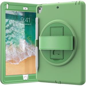 huismerk 360 graden rotatie PC + TPU beschermende hoes met houder & handriem en pensleuf voor Apple iPad 9.7 (2018) (Matcha Green)