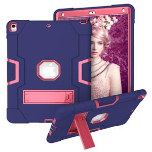 huismerk For iPad 10.5 Contrast Color Silicone + PC Combination Case with Holder(Navy Blue + Rose Red)