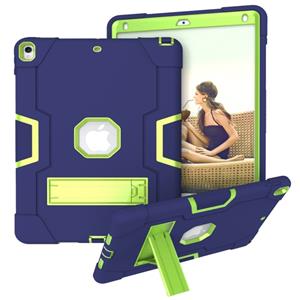 huismerk For iPad 10.5 Contrast Color Silicone + PC Combination Case with Holder(Navy Blue +Olivine)