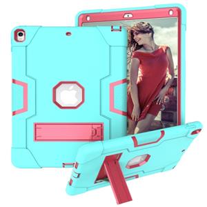 huismerk Voor iPad 10.5 Contrast Color Silicone + PC Combination Case with Holder (Aqua + Rose Red)