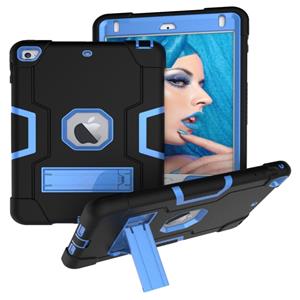 huismerk Voor iPad Mini 5 / 4 contrastkleur siliconen + pc-combinatiecase met houder (zwart + blauw)