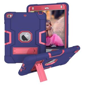 huismerk Voor iPad Mini 5 / 4 Contrast Kleur Siliconen + PC Combinatie Case met Houder (Navy Blue + Rose Red)