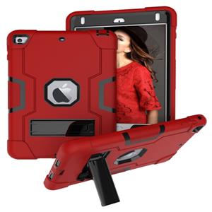 huismerk Voor iPad Mini 5 / 4 contrastkleur siliconen + pc-combinatiecase met houder (rood + zwart)