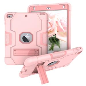 huismerk Voor iPad Mini 5 / 4 contrastkleur siliconen + pc-combinatiecase met houder (Roségoud)