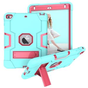 huismerk Voor iPad Mini 5 / 4 contrastkleur siliconen + pc-combinatiecase met houder (Aqua + Rose Red)