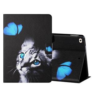 huismerk Gekleurde tekening horizontale flip lederen case met houder & kaartslots & slaap / Wake-up Functie iPad Air / Air 2 / 2017 / 2018(Butterfly Cat)