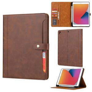 huismerk Kalfstextuur Double Fold Clasp Horizontale Flip Lederen kast met Photo Frame & Holder & Card Slots & Wallet Voor iPad 9.7 (2018/2017) / Air 2(Coffee)