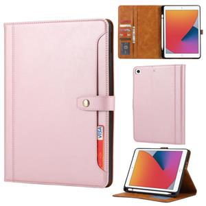 huismerk Kalfstextuur Dubbele vouwsluiting Horizontale Flip Lederen kast met Photo Frame & Holder & Card Slots & Wallet Voor iPad mini 5 / mini 4 / mini 3 (Ros