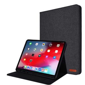 huismerk Voor iPad Pro 12.9(2020) Horizontale Flip TPU + Fabric PU lederen beschermhoes met name card clip(zwart)