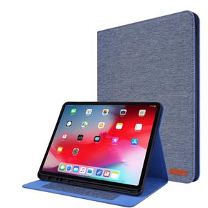 huismerk Voor iPad Pro 12.9(2020) Horizontale Flip TPU + Fabric PU lederen beschermhoes met naamkaartclip (Diepblauw)