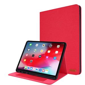 huismerk Voor iPad Pro 12.9(2020) Horizontale Flip TPU + Fabric PU lederen beschermhoes met name card clip(Rood)