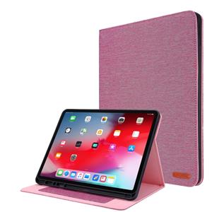 huismerk Voor iPad Pro 12.9(2020) Horizontale Flip TPU + Fabric PU lederen beschermhoes met name card clip (Rose Red)