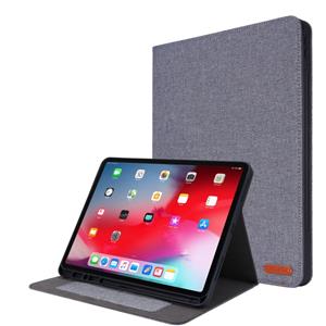 huismerk Voor iPad Pro 12.9(2020) Horizontale Flip TPU + Fabric PU lederen beschermhoes met naamkaartclip (grijs)