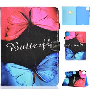 huismerk Voor iPad Pro 11 2020 Naaidraad TPU Links en Rechts Plat leren behuizing met slaapfunctie & kaartslot & gesp antisnip strip en pencover (Butterfly Lov