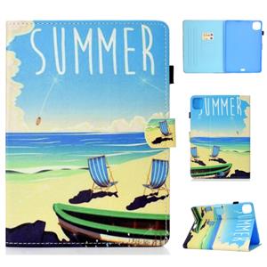 huismerk Voor iPad Pro 11 2020 Naaidraad TPU Links en Rechts Plat Lederen Hoes met slaapfunctie & Card Slot & Buckle Anti-slip Strip en Pen Cover(Beach)