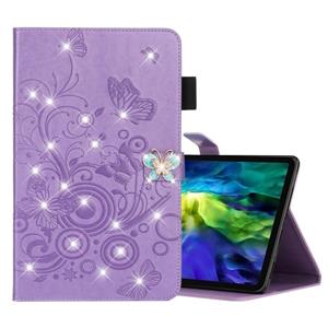 huismerk Voor iPad Pro 11 (2020) Diamond Encrusted Butterflies Embossing Pattern Horizontal Flip Leather Case with Holder & Card Slot(Purple)