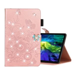 huismerk Voor iPad Pro 11 (2020) Diamond Encrusted Butterflies Embossing Pattern Horizontal Flip Leather Case with Holder & Card Slot(Rose Gold)