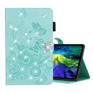 huismerk Voor iPad Pro 11 (2020) Diamond Encrusted Butterflies Embossing Pattern Horizontal Flip Leather Case with Holder & Card Slot(Green)