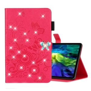 huismerk Voor iPad Pro 11 (2020) Diamond Encrusted Butterflies Embossing Pattern Horizontal Flip Leather Case with Holder & Card Slot(Red)