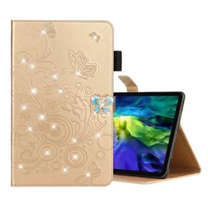 huismerk Voor iPad Pro 11 (2020) Diamond Encrusted Butterflies Embossing Pattern Horizontal Flip Leather Case with Holder & Card Slot(Gold)