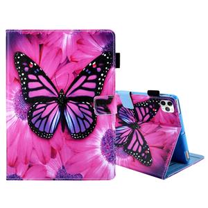 huismerk Voor iPad Pro 11 (2020) & (2018) Painted Pattern Tablet PC Protective Leather Case met Bracket & Card Slot & Photo Holder (Red Flower Pink Butterfly)