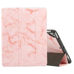 huismerk Marmeren textuur patroon horizontale flip case voor iPad 9 7 (2018) met drie-vouwen houder & pen sleuven (roze)