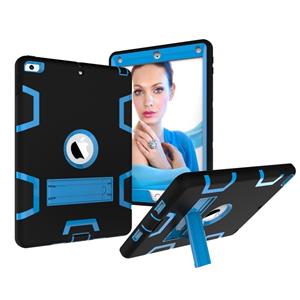 huismerk Contrast kleur silicone + PC schokbestendig geval voor iPad 9 7 inch (2018/2017) met houder (blauw)