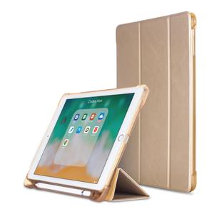 huismerk Litchi textuur Flip lederen case voor iPad 9.7 (2017)/9.7 (2018)/Air2/Air met drie-opvouwbare houder & Pensleuven (goud)