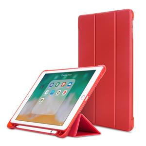 huismerk Litchi textuur Flip lederen case voor iPad 9.7 (2017)/9.7 (2018)/Air2/Air met drie-opklapbare houder & Pensleuven (rood)