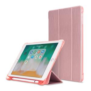 huismerk Litchi textuur Flip lederen case voor iPad 9.7 (2017)/9.7 (2018)/Air2/Air met drie-opvouwbare houder & pennen sleuven (rosé goud)