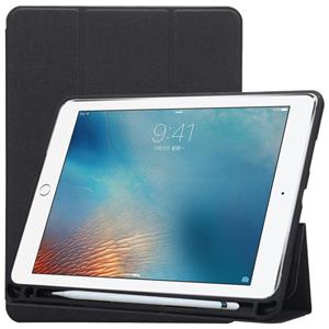 huismerk Doek textuur patroon geval voor iPad 9 7 (2018) & iPad 9.7 inch (2017) met drie-vouwen houder & Pen Slots(Black)