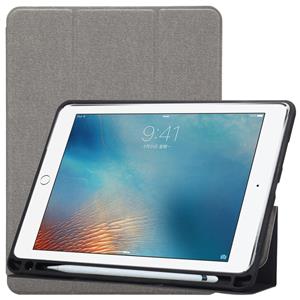 huismerk Doek textuur patroon Case voor iPad 9 7 (2018) & iPad 9 7 inch (2017) met drie-opvouwbare houder & Pensleuven (grijs)