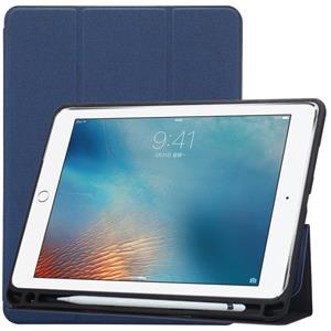 huismerk Doek textuur patroon Case voor iPad 9 7 (2018) & iPad 9 7 inch (2017) met drie-opvouwbare houder & Pensleuven (blauw)