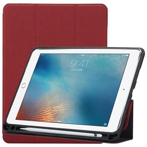 huismerk Doek textuur patroon Case voor iPad 9 7 (2018) & iPad 9 7 inch (2017) met drie-opvouwbare houder & Pensleuven (rood)