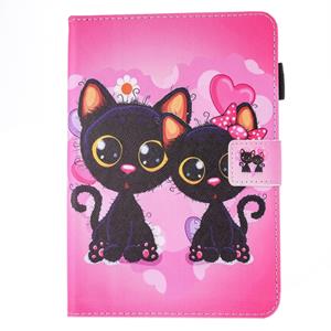 huismerk iPad Air / iPad Air 2 horizontaal Twee katten patroon PU leren Flip Hoesje met houder en opbergruimte voor pinpassen geld en pen