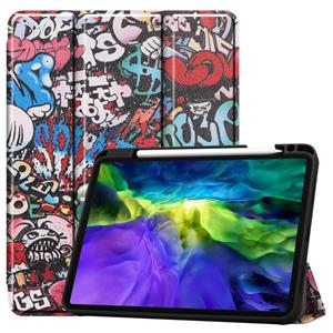 huismerk Beschilderde TPU Smart Tablet Holster Met Slaapfunctie & Tri-Fold Bracket & Pen Slot(Graffiti)