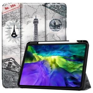 huismerk Beschilderde TPU Smart Tablet Holster Met Slaapfunctie & Tri-Fold Bracket & Pen Slot(Retro Tower)