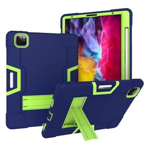 huismerk Contrast kleur robot schokbestendige siliconen + pc beschermhoes met houder en pensleuf voor iPad Pro 12.9 (2018) / (2020)(marineblauw + geelgroen)