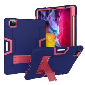 huismerk Contrast kleur robot schokbestendige siliconen + pc beschermhoes met houder en pensleuf voor iPad Pro 12.9 (2018) / (2020)(marineblauw + roze rood)