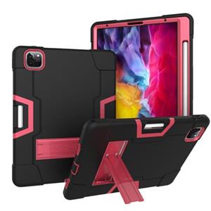 huismerk Contrast kleur robot schokbestendige siliconen + pc beschermhoes met houder en pensleuf voor iPad Pro 12.9 (2018) / (2020)(zwart + roze rood)