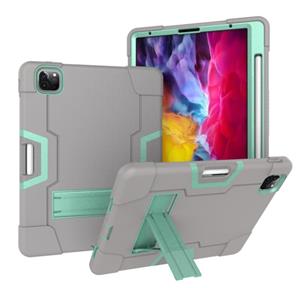 huismerk Contrast kleur robot schokbestendige siliconen + pc beschermhoes met houder en pensleuf voor iPad Pro 12.9 (2018) / (2020)(grijs + mintgroen)