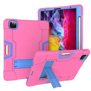 huismerk Contrast kleur robot schokbestendige siliconen + pc beschermhoes met houder en pensleuf voor iPad Pro 12.9 (2018) / (2020)(Rose Red + Blauw)