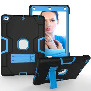 huismerk Contrast kleur robot schokbestendige siliconen + pc beschermhoes met houder voor iPad 9.7 (2017) / (2018)(zwart + blauw)